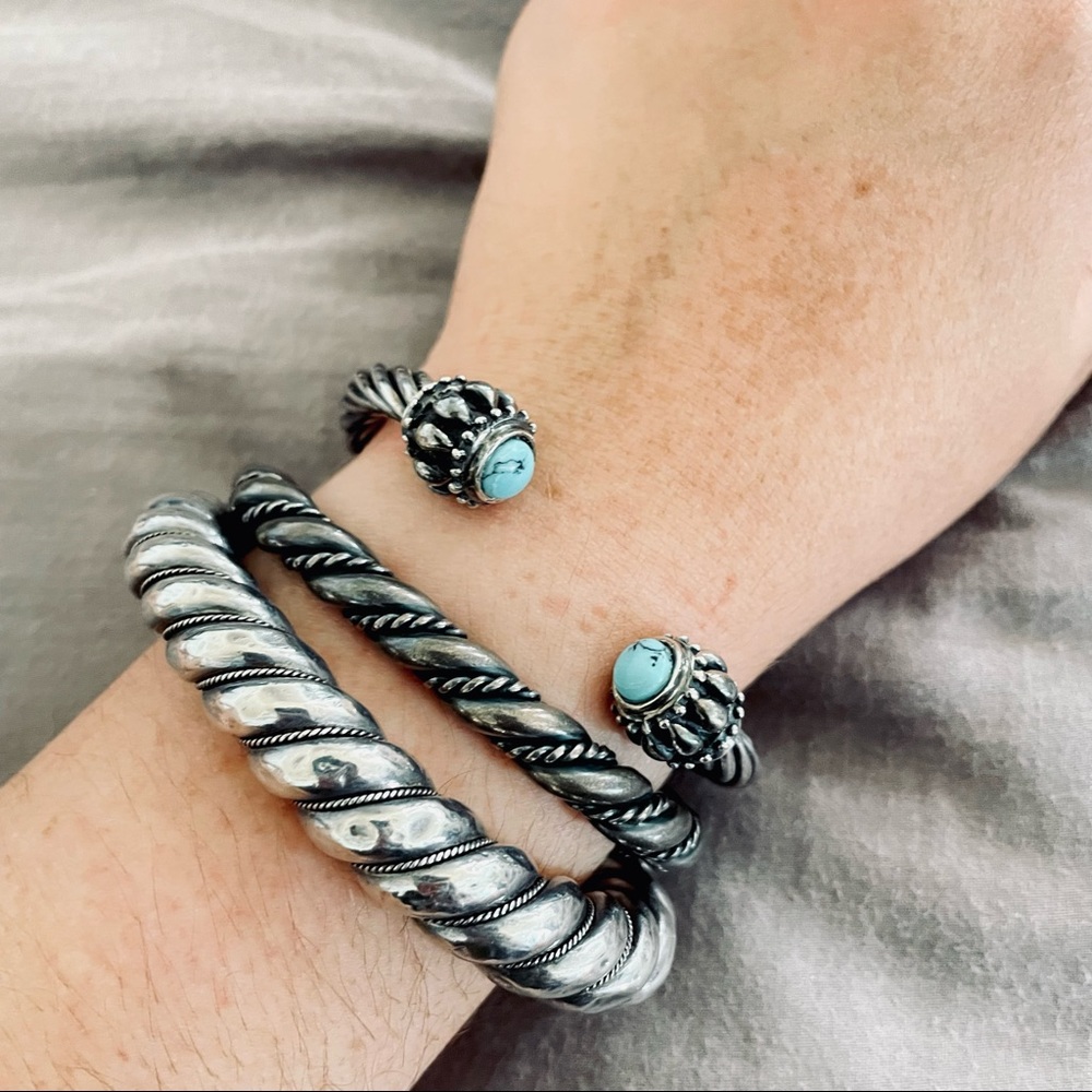 Sterling silver cable bangle cuff bracelet
